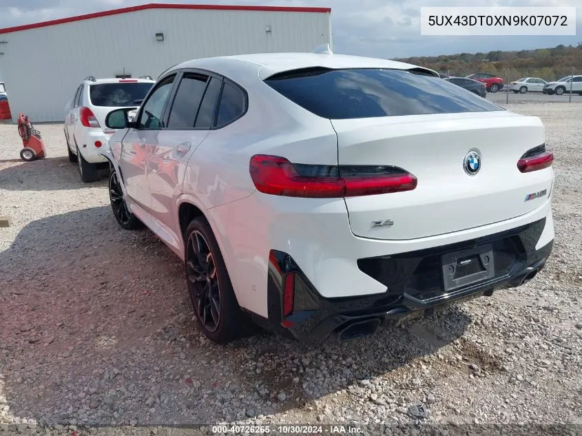 2022 BMW X4 M40I VIN: 5UX43DT0XN9K07072 Lot: 40726265