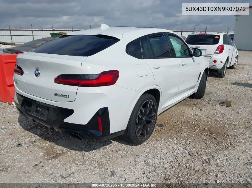 2022 BMW X4 M40I VIN: 5UX43DT0XN9K07072 Lot: 40726265