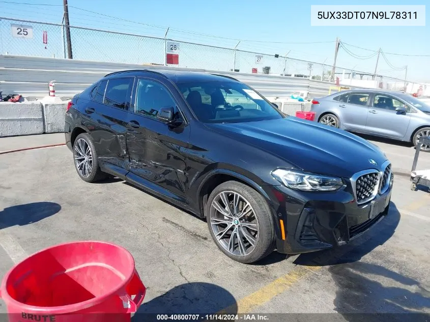 2022 BMW X4 xDrive30I VIN: 5UX33DT07N9L78311 Lot: 40800707