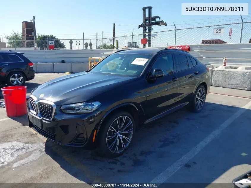 2022 BMW X4 xDrive30I VIN: 5UX33DT07N9L78311 Lot: 40800707