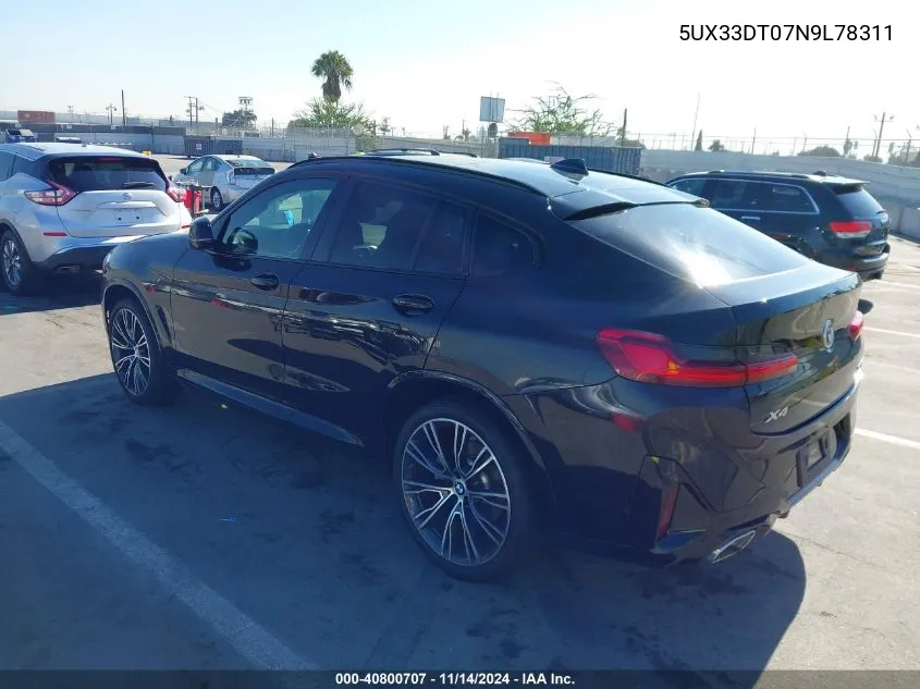 2022 BMW X4 xDrive30I VIN: 5UX33DT07N9L78311 Lot: 40800707