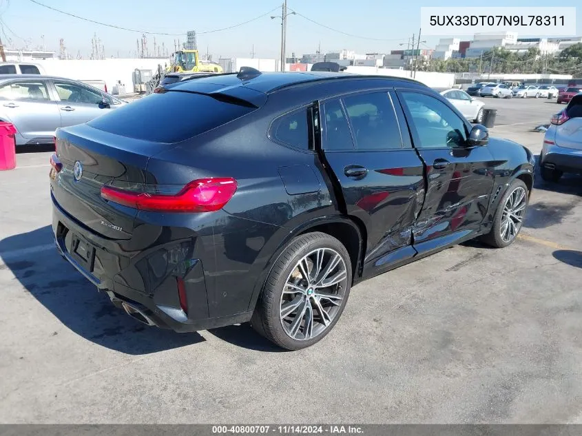 2022 BMW X4 xDrive30I VIN: 5UX33DT07N9L78311 Lot: 40800707