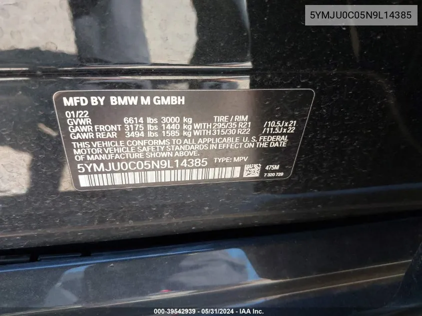 5YMJU0C05N9L14385 2022 BMW X5 M