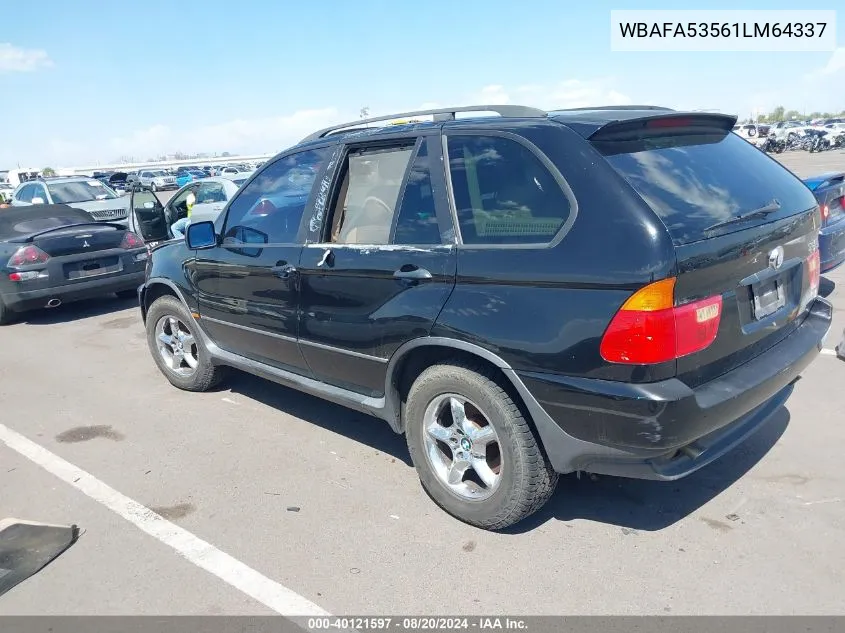 2001 BMW X5 3.0 VIN: WBAFA53561LM64337 Lot: 40121597