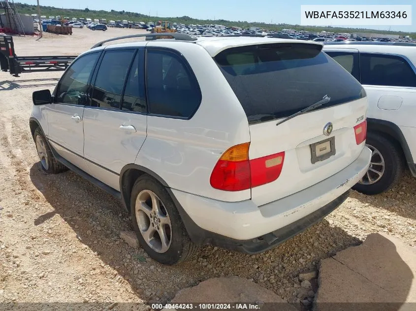 2001 BMW X5 3.0 VIN: WBAFA53521LM63346 Lot: 40464243