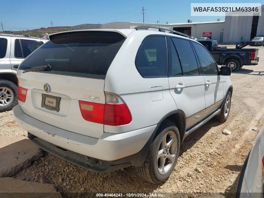 2001 BMW X5 3.0 VIN: WBAFA53521LM63346 Lot: 40464243