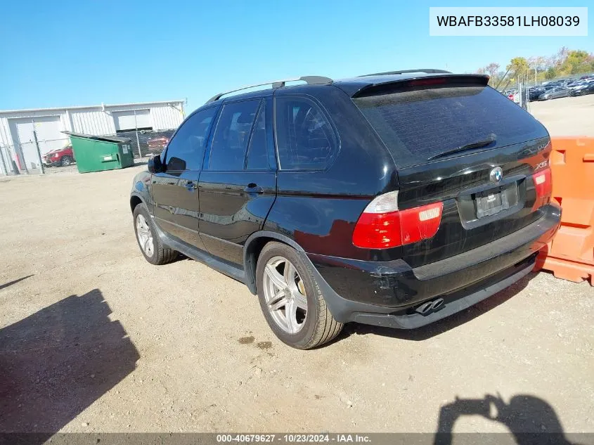 2001 BMW X5 4.4 VIN: WBAFB33581LH08039 Lot: 40679627