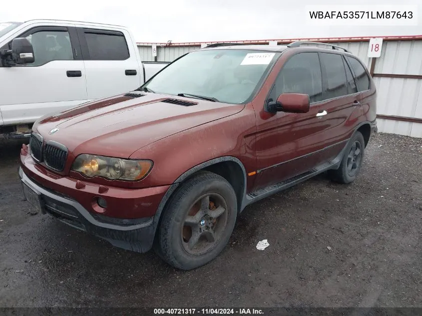 2001 BMW X5 3.0 VIN: WBAFA53571LM87643 Lot: 40721317