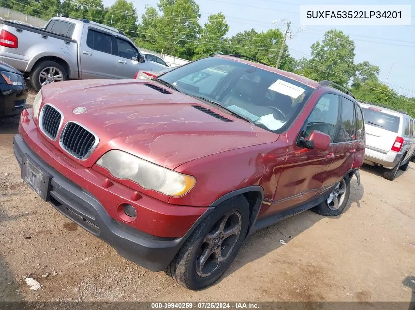 2002 BMW X5 3.0I VIN: 5UXFA53522LP34201 Lot: 39940259