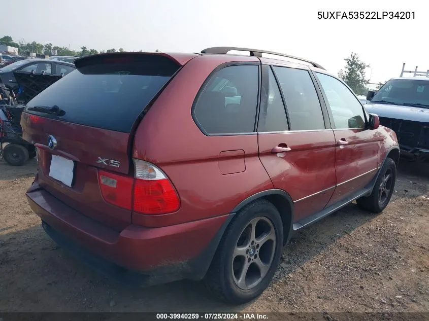 2002 BMW X5 3.0I VIN: 5UXFA53522LP34201 Lot: 39940259