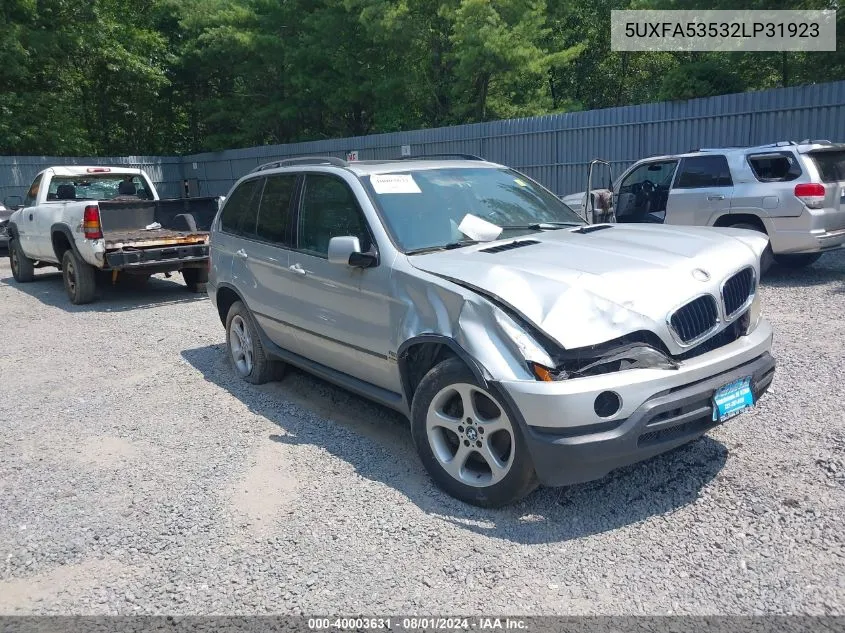 2002 BMW X5 3.0I VIN: 5UXFA53532LP31923 Lot: 40003631