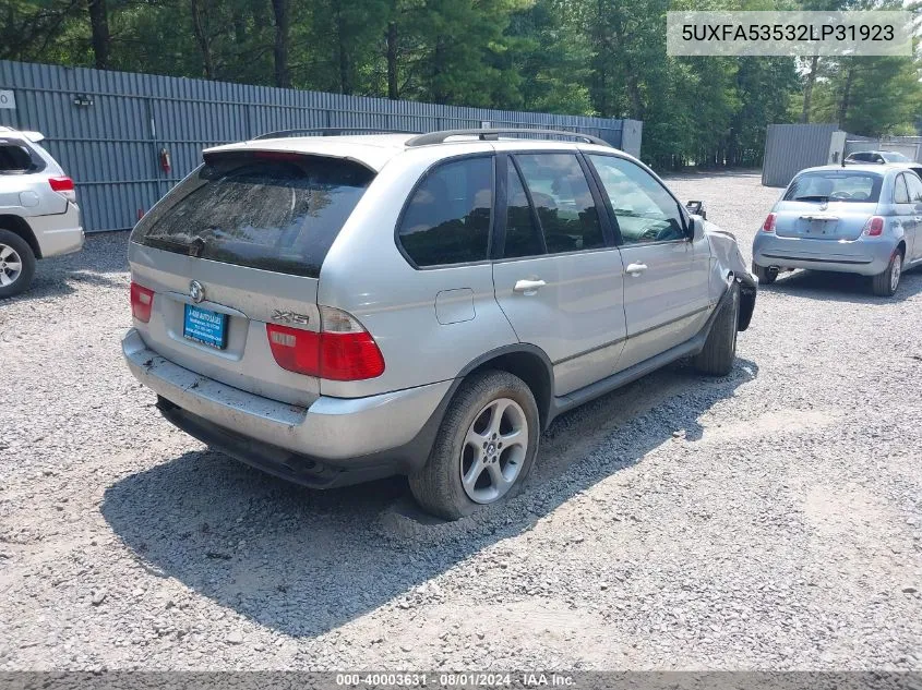 2002 BMW X5 3.0I VIN: 5UXFA53532LP31923 Lot: 40003631