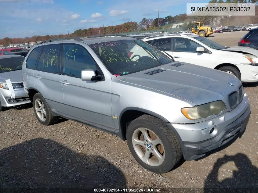 2002 BMW X5 3.0I VIN: 5UXFA53502LP33032 Lot: 40792154