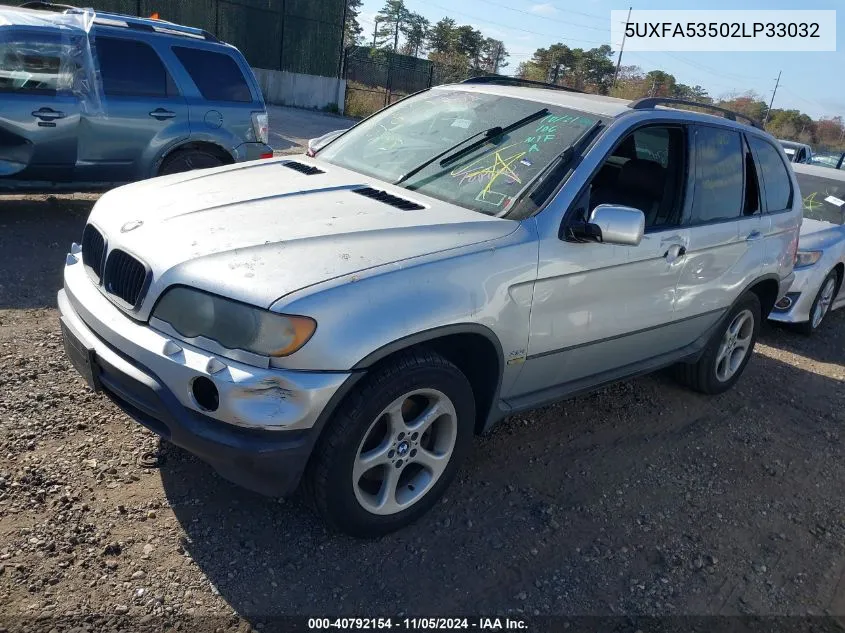 2002 BMW X5 3.0I VIN: 5UXFA53502LP33032 Lot: 40792154