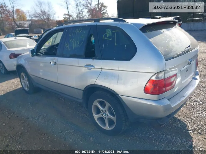 2002 BMW X5 3.0I VIN: 5UXFA53502LP33032 Lot: 40792154