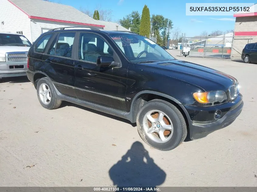 2002 BMW X5 3.0I VIN: 5UXFA535X2LP55152 Lot: 40827338