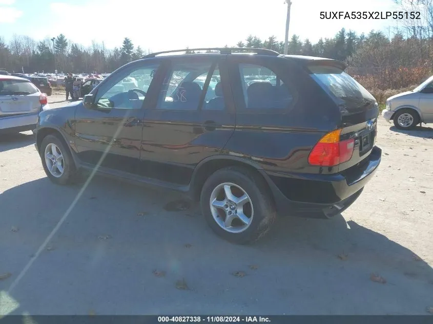 2002 BMW X5 3.0I VIN: 5UXFA535X2LP55152 Lot: 40827338