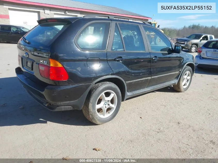 2002 BMW X5 3.0I VIN: 5UXFA535X2LP55152 Lot: 40827338