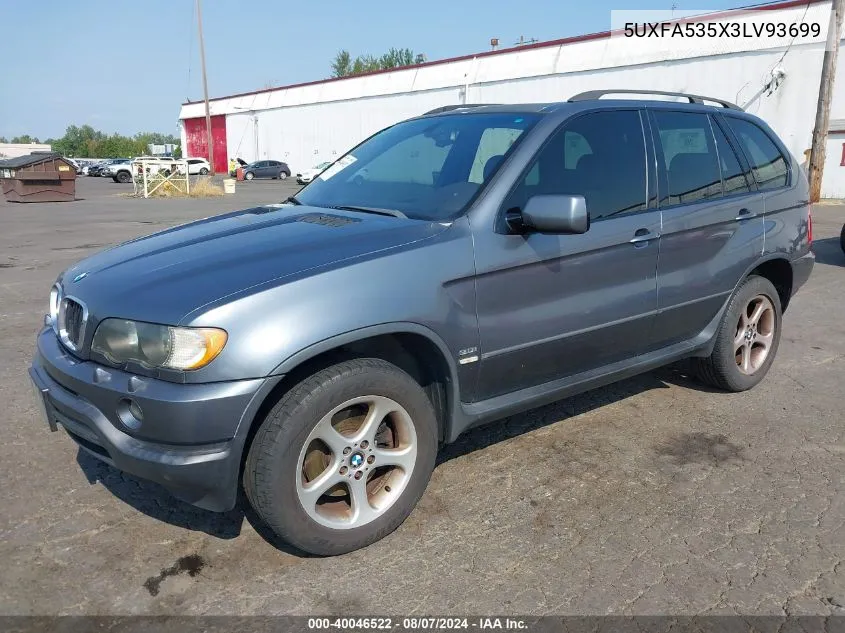 2003 BMW X5 3.0I VIN: 5UXFA535X3LV93699 Lot: 40046522