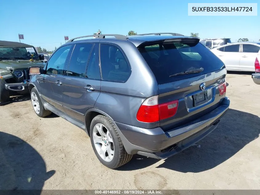 2003 BMW X5 4.4I VIN: 5UXFB33533LH47724 Lot: 40146952