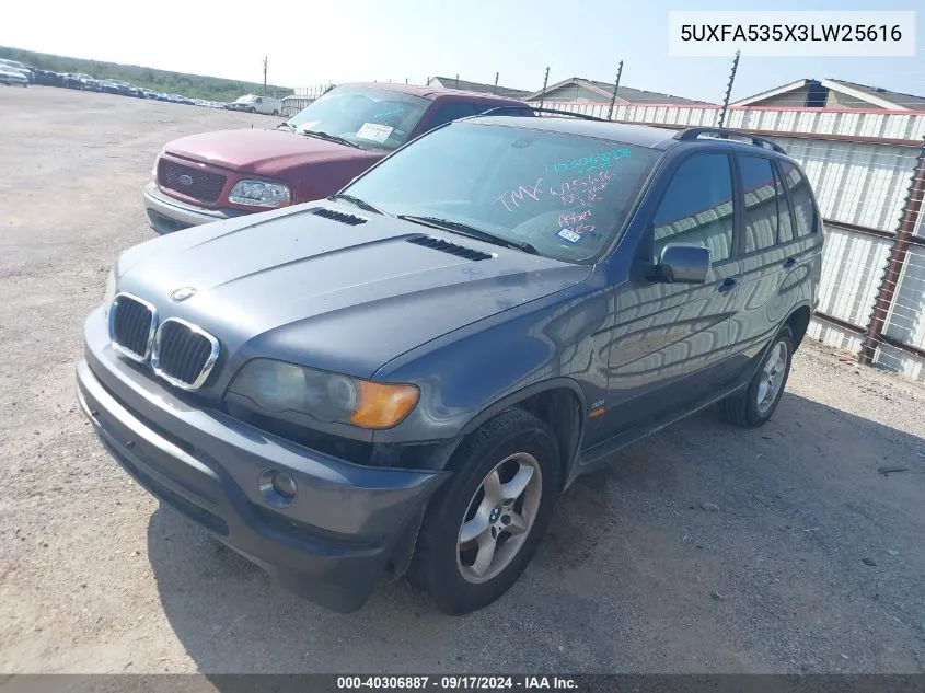 2003 BMW X5 3.0I VIN: 5UXFA535X3LW25616 Lot: 40306887