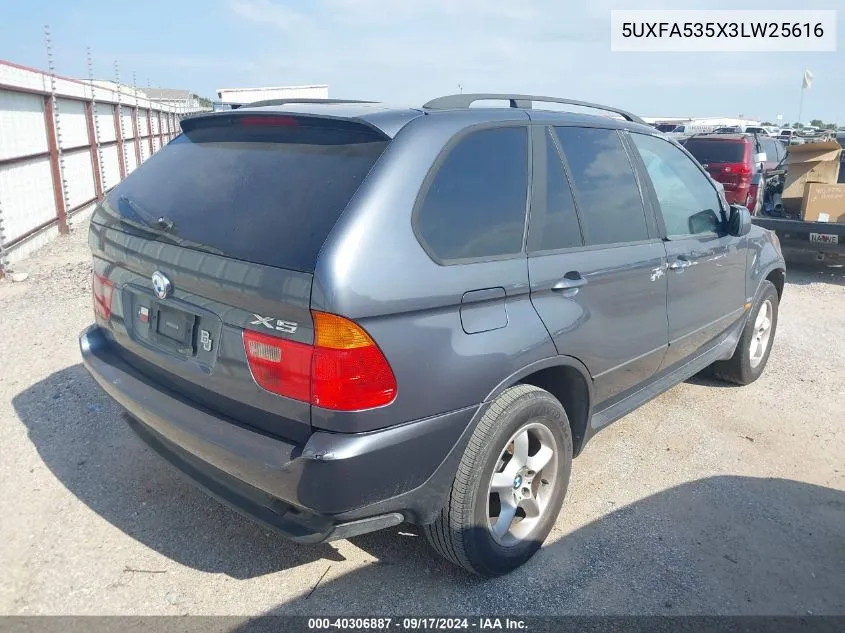 2003 BMW X5 3.0I VIN: 5UXFA535X3LW25616 Lot: 40306887