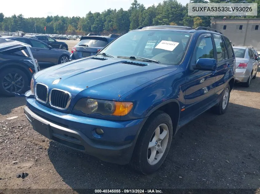 2003 BMW X5 3.0I VIN: 5UXFA53533LV93026 Lot: 40345055