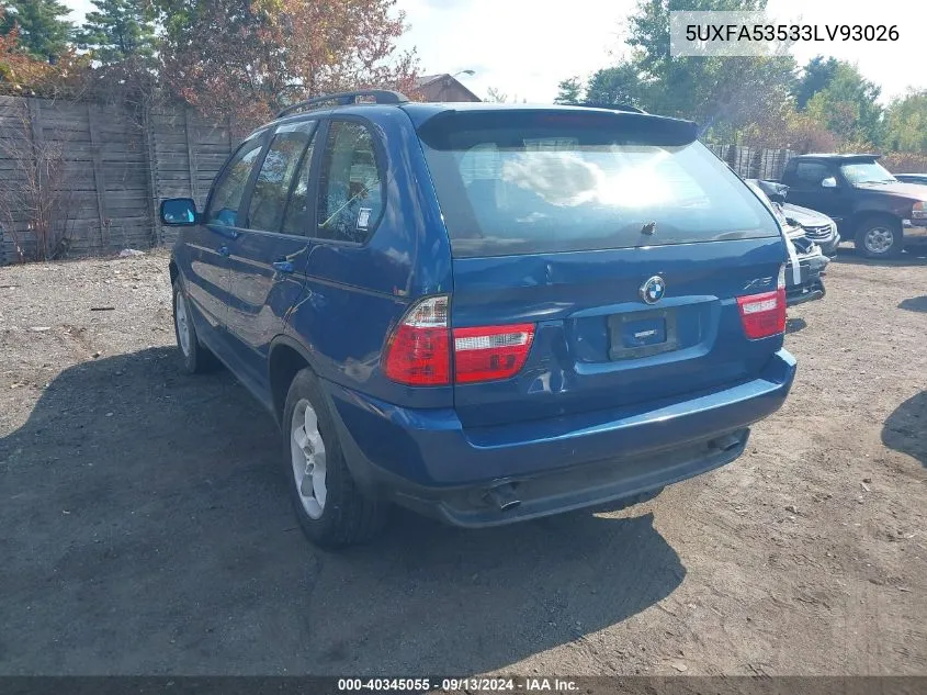 2003 BMW X5 3.0I VIN: 5UXFA53533LV93026 Lot: 40345055