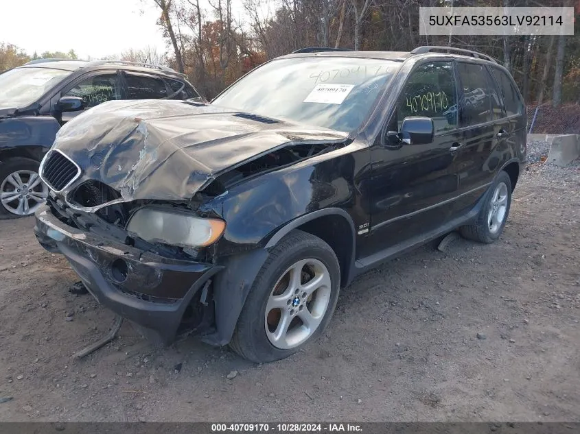 2003 BMW X5 3.0I VIN: 5UXFA53563LV92114 Lot: 40709170