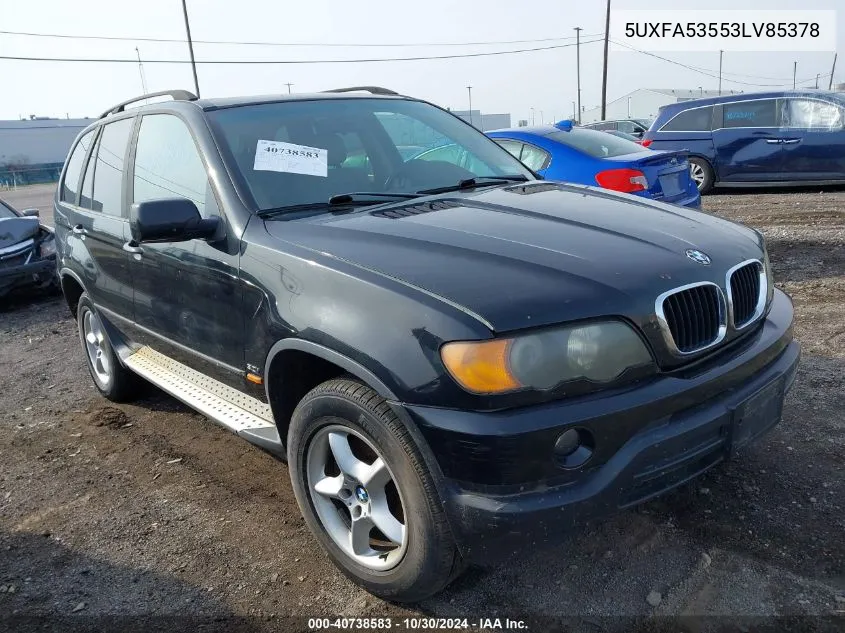 2003 BMW X5 3.0I VIN: 5UXFA53553LV85378 Lot: 40738583