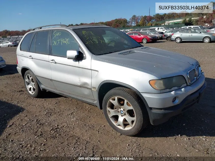 2003 BMW X5 4.4I VIN: 5UXFB33503LH40374 Lot: 40766485