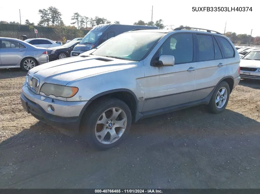 2003 BMW X5 4.4I VIN: 5UXFB33503LH40374 Lot: 40766485