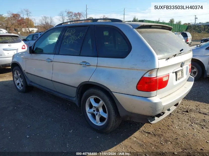 2003 BMW X5 4.4I VIN: 5UXFB33503LH40374 Lot: 40766485