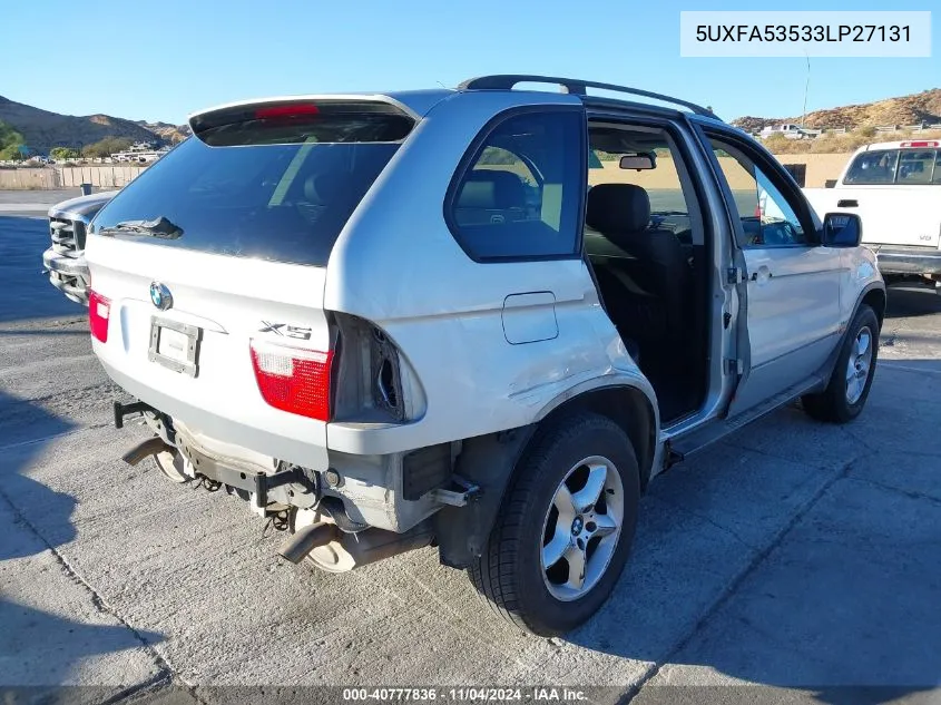 2003 BMW X5 3.0I VIN: 5UXFA53533LP27131 Lot: 40777836