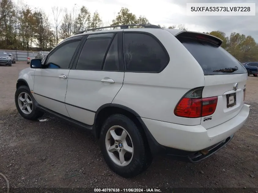 2003 BMW X5 3.0I VIN: 5UXFA53573LV87228 Lot: 40797638