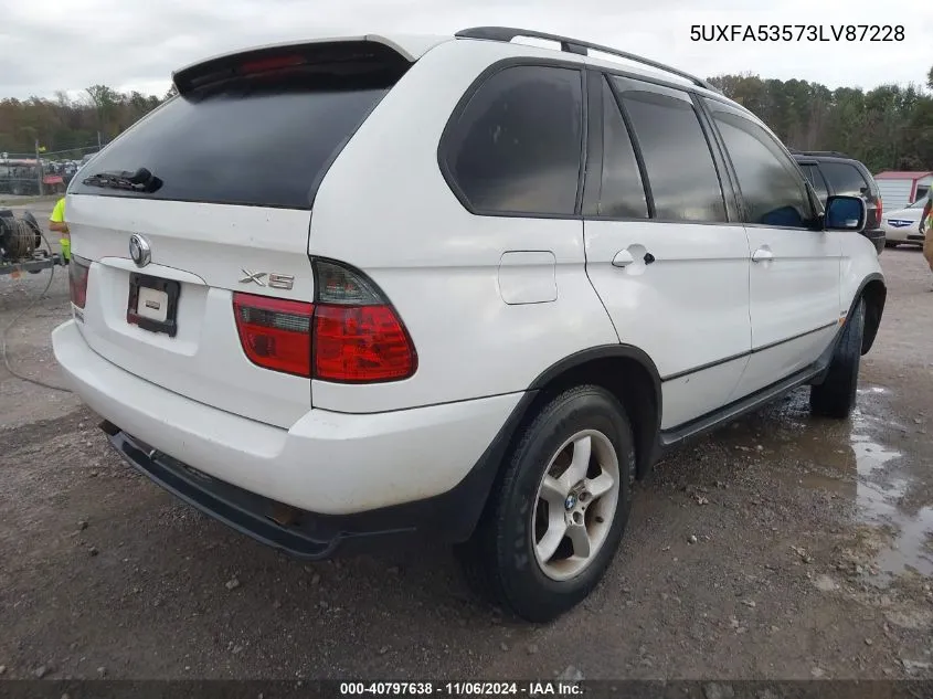 2003 BMW X5 3.0I VIN: 5UXFA53573LV87228 Lot: 40797638