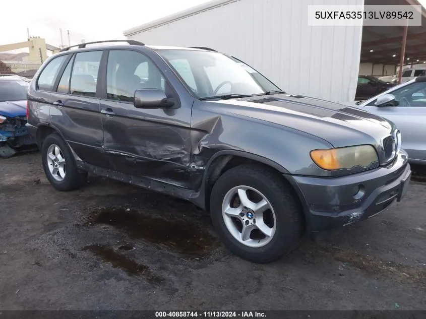 2003 BMW X5 3.0I VIN: 5UXFA53513LV89542 Lot: 40858744