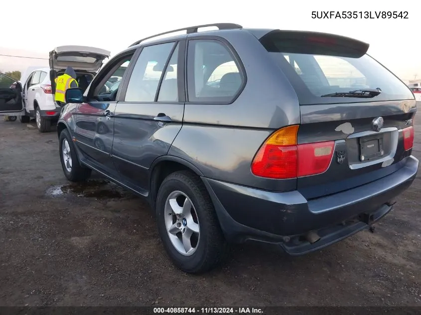 2003 BMW X5 3.0I VIN: 5UXFA53513LV89542 Lot: 40858744