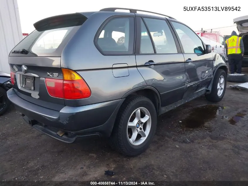 2003 BMW X5 3.0I VIN: 5UXFA53513LV89542 Lot: 40858744