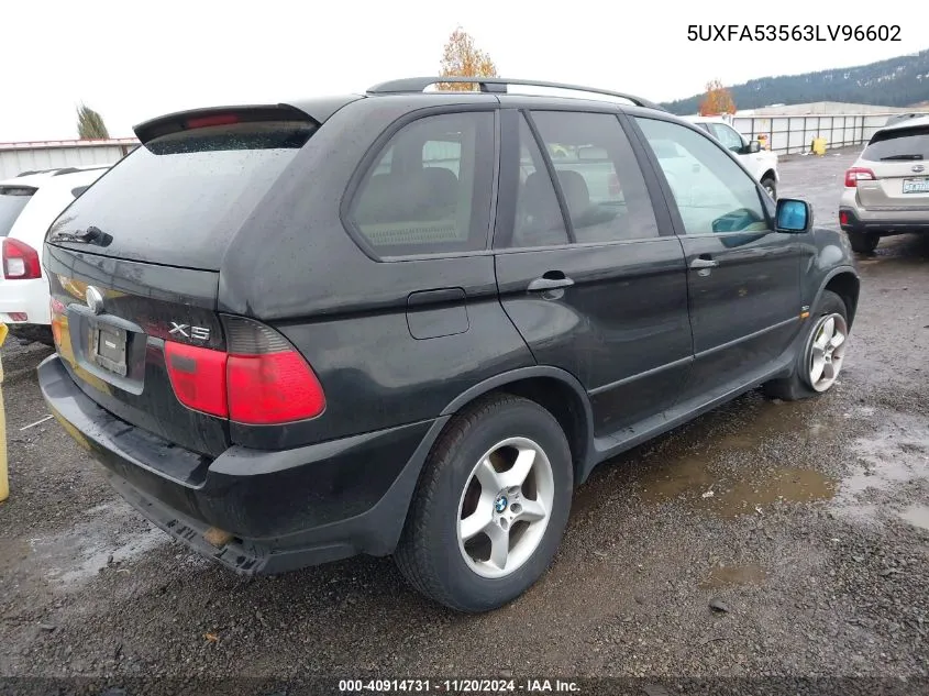 2003 BMW X5 3.0I VIN: 5UXFA53563LV96602 Lot: 40914731