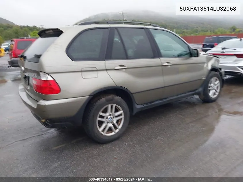 2004 BMW X5 3.0I VIN: 5UXFA13514LU32068 Lot: 40394017