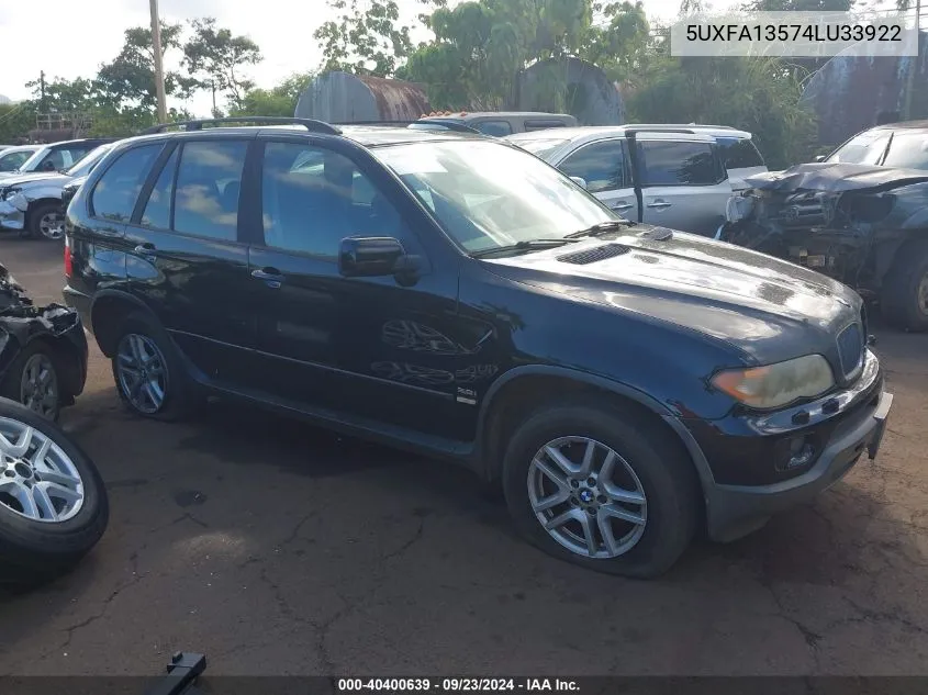 2004 BMW X5 3.0I VIN: 5UXFA13574LU33922 Lot: 40400639