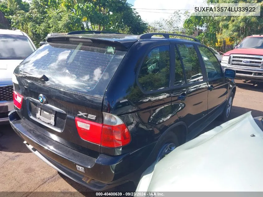 2004 BMW X5 3.0I VIN: 5UXFA13574LU33922 Lot: 40400639