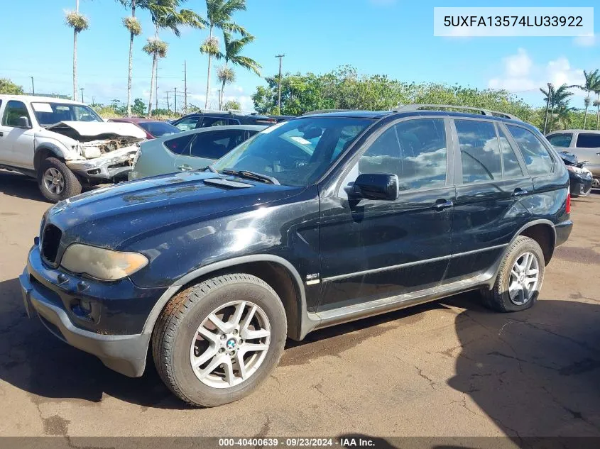 2004 BMW X5 3.0I VIN: 5UXFA13574LU33922 Lot: 40400639