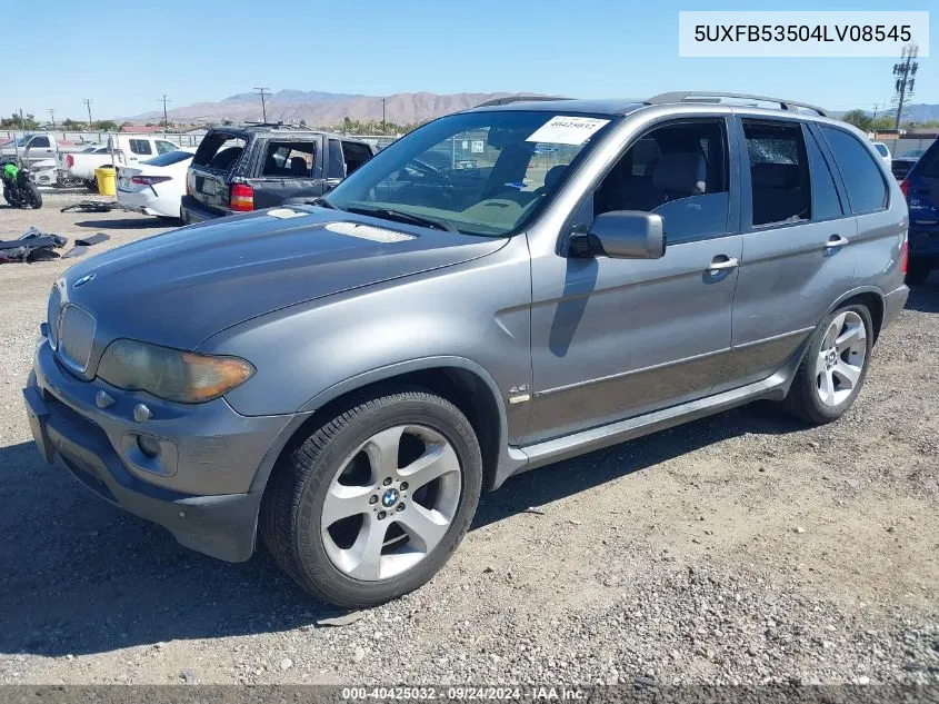 2004 BMW X5 4.4I VIN: 5UXFB53504LV08545 Lot: 40425032