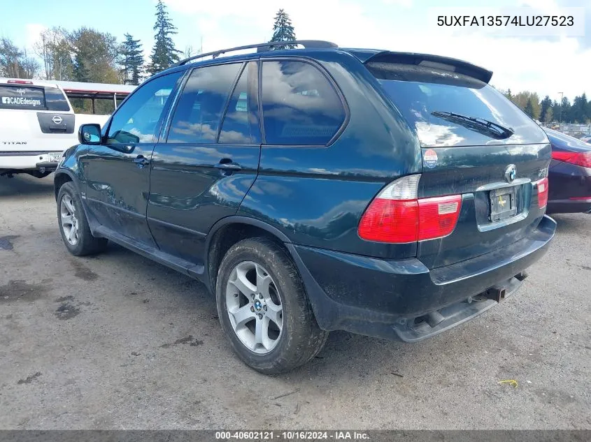 2004 BMW X5 3.0I VIN: 5UXFA13574LU27523 Lot: 40602121