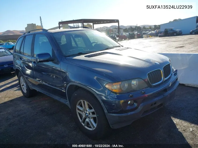 2004 BMW X5 3.0I VIN: 5UXFA13524LU22939 Lot: 40681680