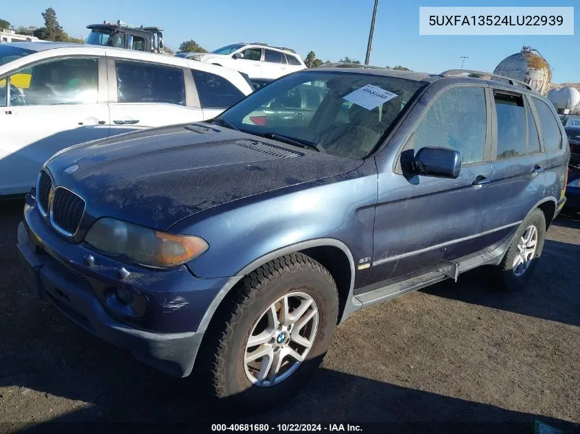 2004 BMW X5 3.0I VIN: 5UXFA13524LU22939 Lot: 40681680