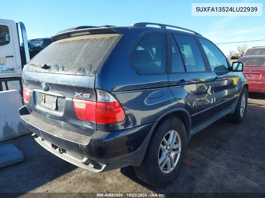 2004 BMW X5 3.0I VIN: 5UXFA13524LU22939 Lot: 40681680