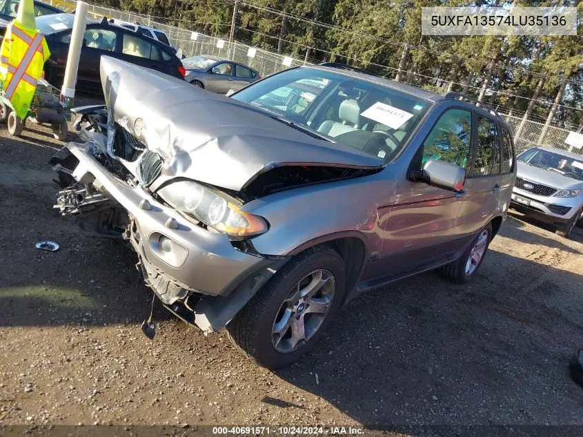 2004 BMW X5 3.0I VIN: 5UXFA13574LU35136 Lot: 40691571